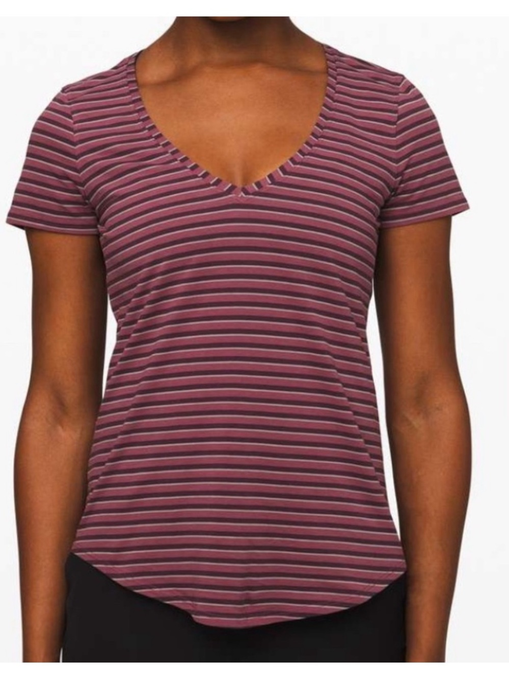 Lululemon Love Tee V Step Stripe Plumful Arctic Plum Pattern Size 10 - Picture 7 of 7